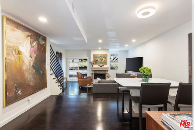 interior space with dark hardwood / wood-style flooring