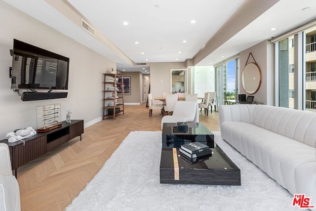 living room with light parquet flooring