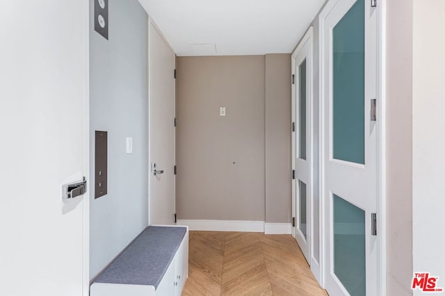 hall featuring light parquet floors