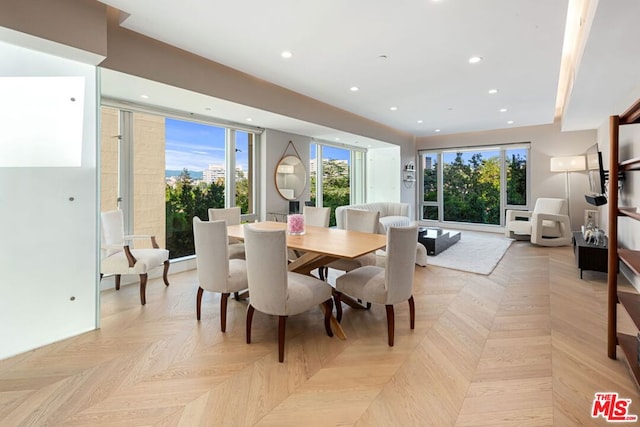 dining area with light parquet flooring