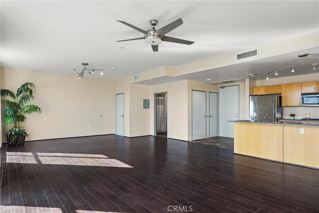 285 W 6th St Unit 426, San Pedro, CA 90731 - unfurnished living room featuring a ceiling fan, wood finished floors, and track lighting