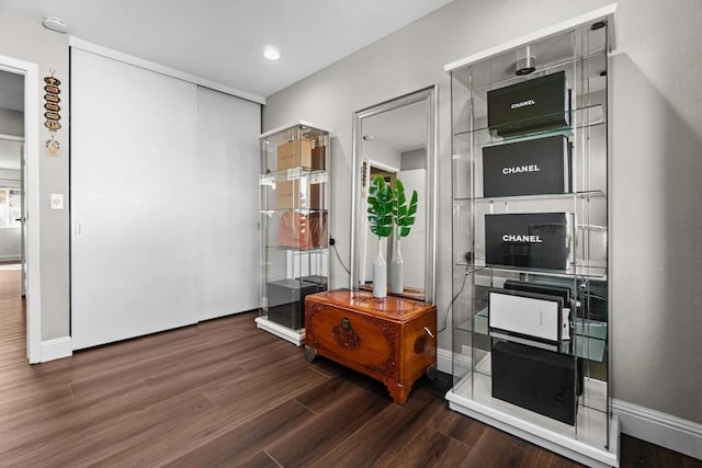 corridor featuring dark hardwood / wood-style floors