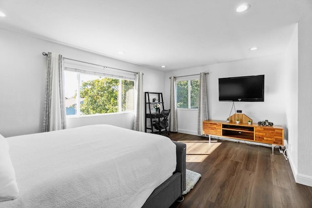 bedroom featuring dark hardwood / wood-style flooring