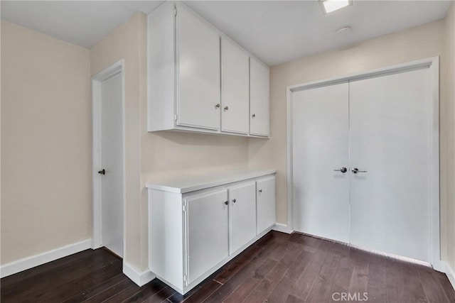 clothes washing area featuring dark hardwood / wood-style floors