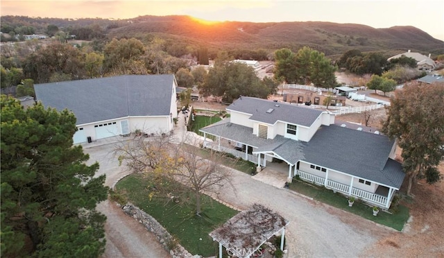 view of aerial view at dusk