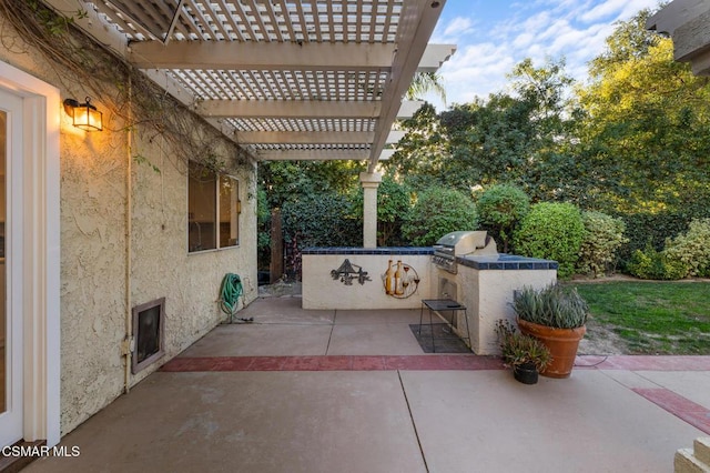 view of patio / terrace with area for grilling, a pergola, and grilling area