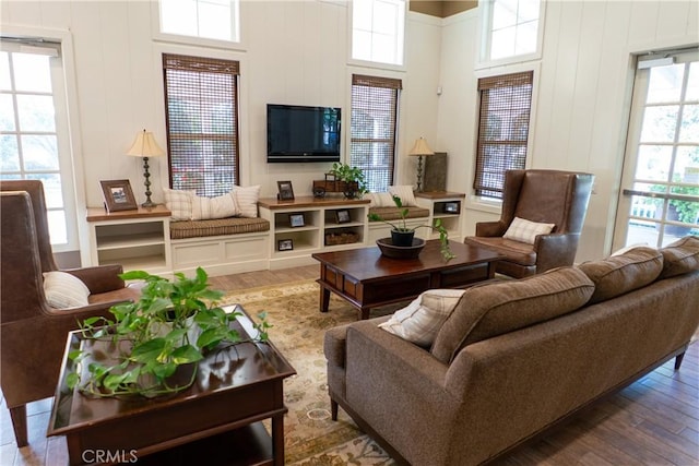 living room with hardwood / wood-style flooring