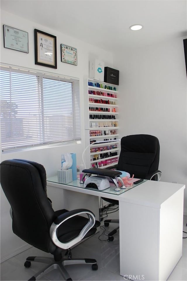 home office featuring tile patterned flooring