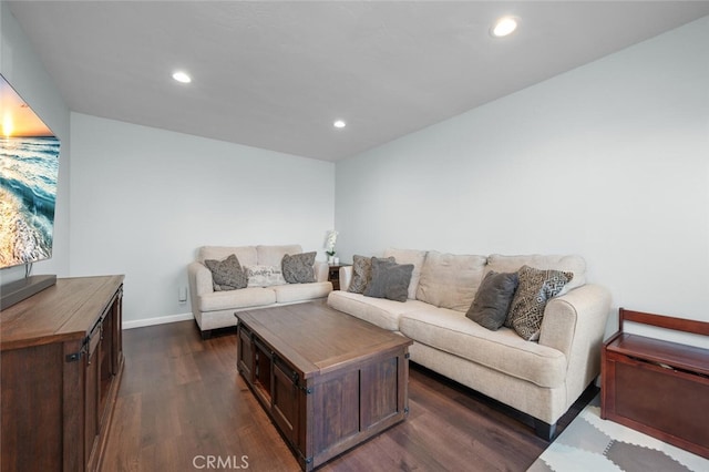 living room featuring dark hardwood / wood-style floors