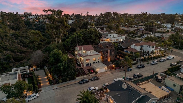 view of aerial view at dusk