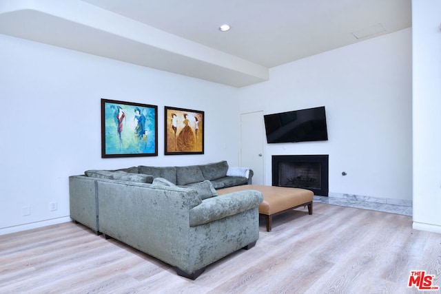 living room with light hardwood / wood-style floors