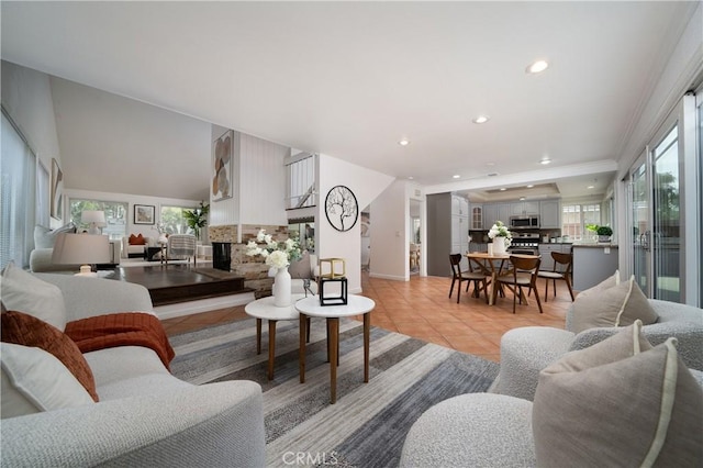 living room with light tile patterned floors