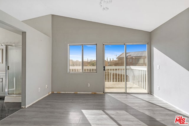 interior space with dark hardwood / wood-style floors and vaulted ceiling