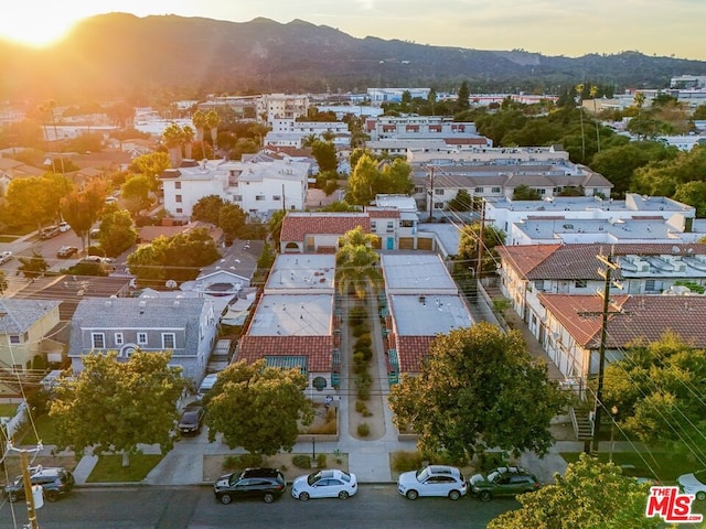 view of aerial view at dusk