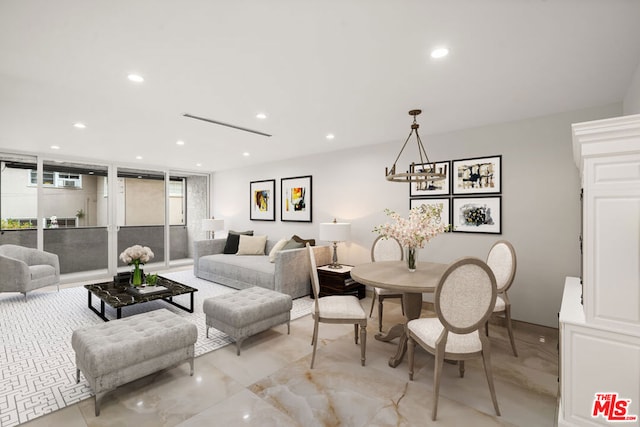 dining room featuring a wall of windows