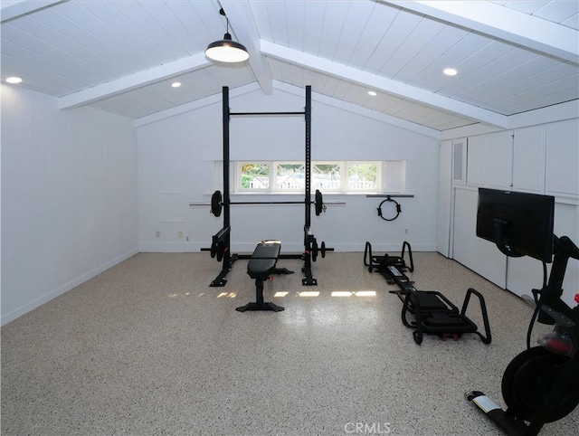 exercise area with lofted ceiling