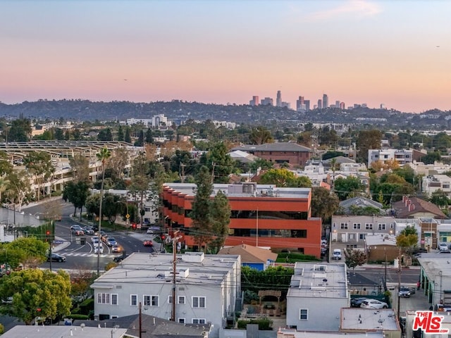 view of aerial view at dusk