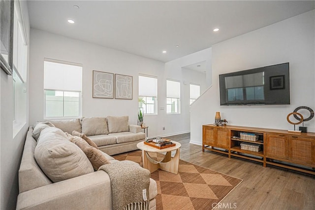 living room with light wood-type flooring