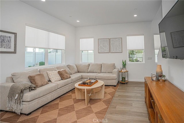 living room with light hardwood / wood-style floors