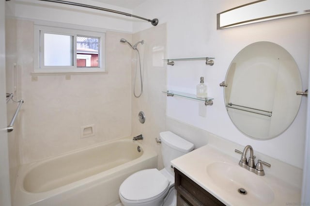 full bathroom featuring shower / bathing tub combination, vanity, and toilet