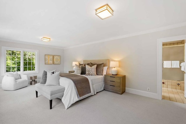 bedroom featuring carpet and ornamental molding