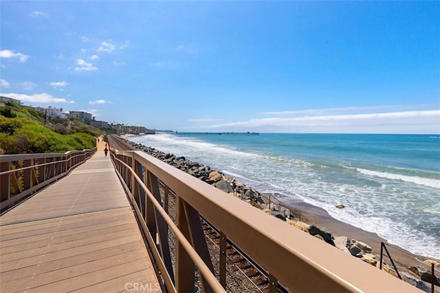 exterior space with a beach view