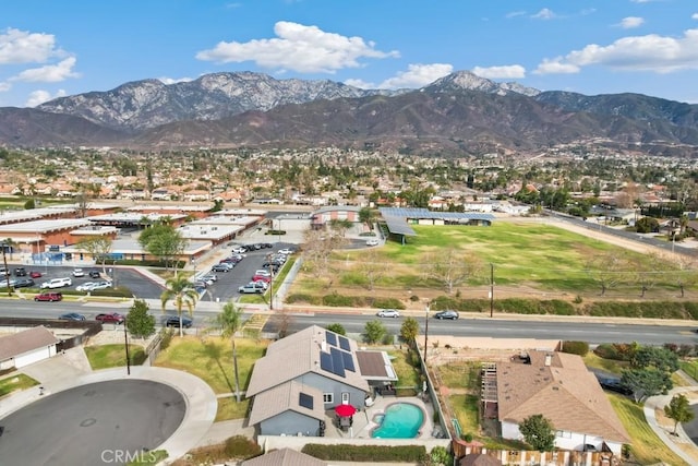 bird's eye view with a mountain view