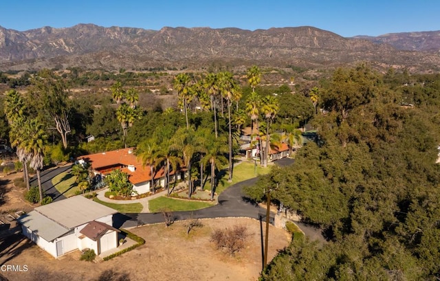 birds eye view of property featuring a mountain view