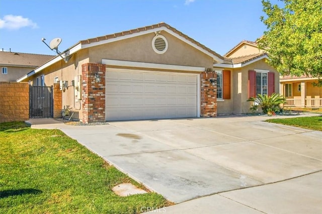 ranch-style home featuring a garage and a front yard