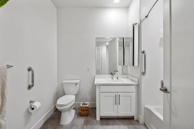 full bathroom featuring tile patterned flooring, vanity, tub / shower combination, and toilet