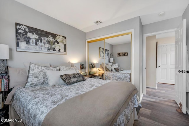 bedroom with a closet and wood-type flooring