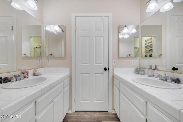 bathroom featuring hardwood / wood-style floors and vanity