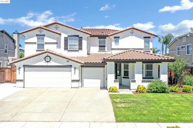 mediterranean / spanish house with a porch and a front lawn