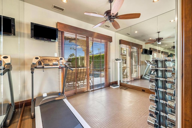 gym with ceiling fan