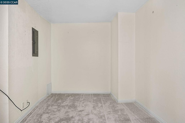 carpeted spare room with electric panel