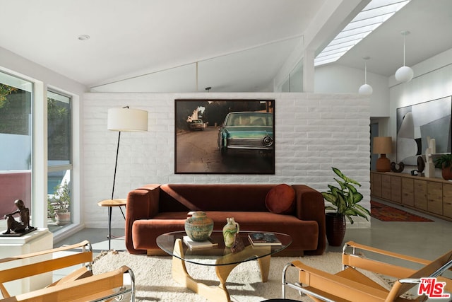 living room with lofted ceiling