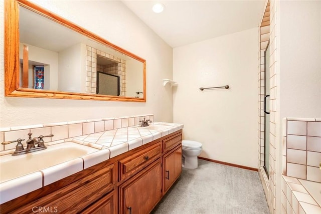 full bathroom with plus walk in shower, toilet, and vanity