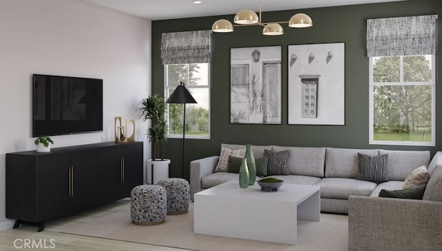 living room with light wood-type flooring