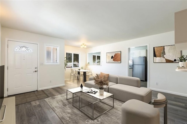 living room featuring dark hardwood / wood-style flooring