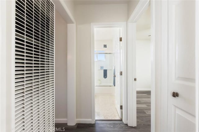 hallway featuring dark hardwood / wood-style floors