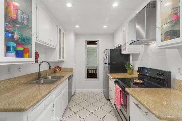 kitchen with sink, electric range oven, stainless steel dishwasher, and white cabinets