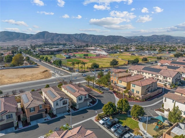 drone / aerial view featuring a mountain view