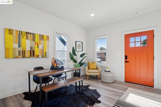 office area with light hardwood / wood-style floors