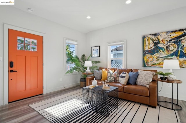 living room with light hardwood / wood-style floors