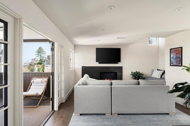 living room with hardwood / wood-style floors