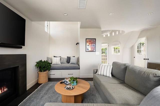 living room featuring dark hardwood / wood-style flooring