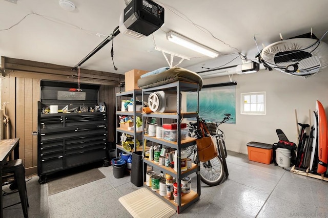 garage with a garage door opener