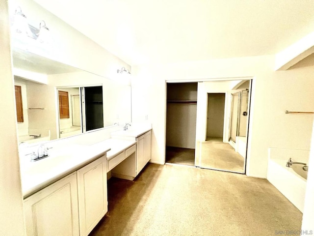 bathroom with vanity and plus walk in shower