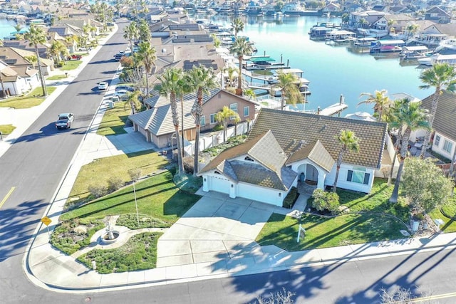 aerial view with a water view