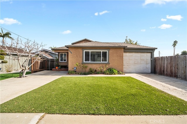 single story home featuring a garage and a front yard